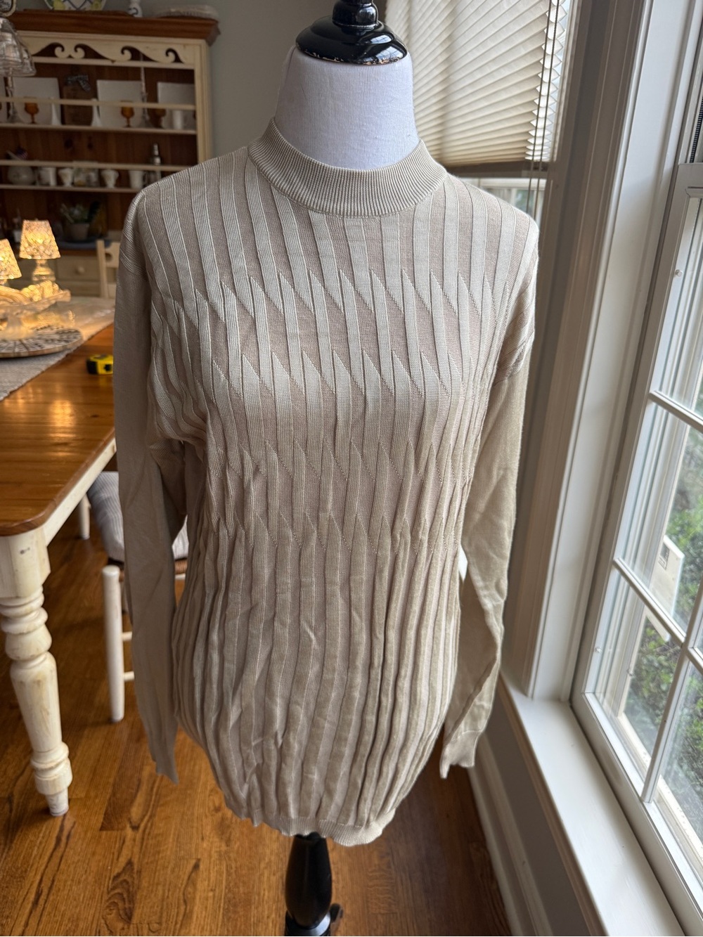 NWT Domani Men’s Platinum Beige Mock Neck Textured Knit Sweater Size Large